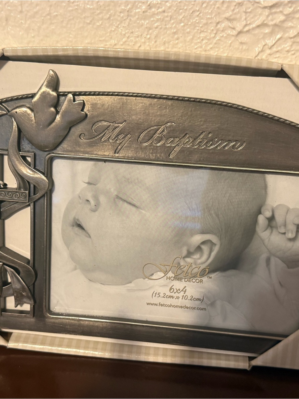 Fetco Silver Baptism Photo Frame with Dove Accent